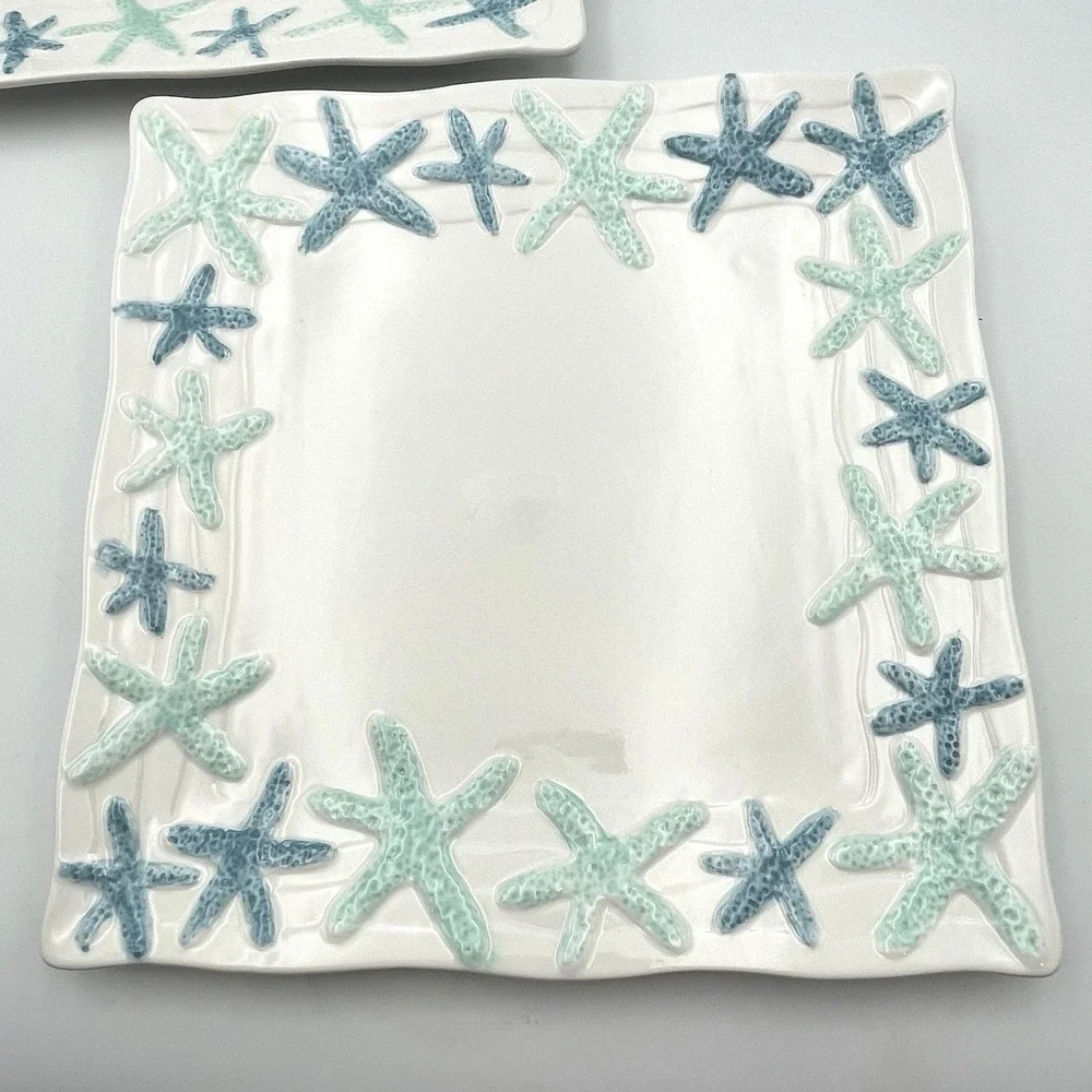 Coastal Home Cape Coral Starfish Square Dinner Plates 10.75